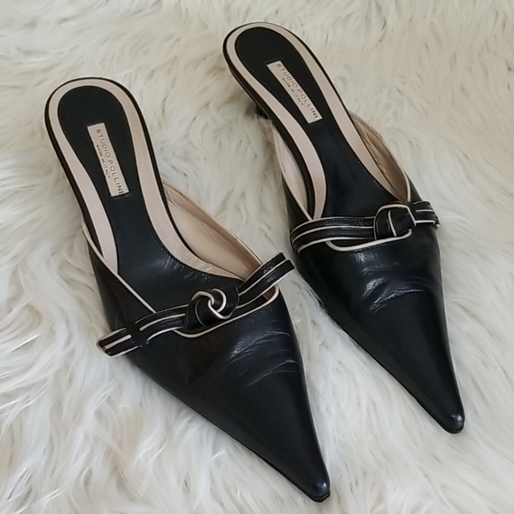 black kitten heel mules
